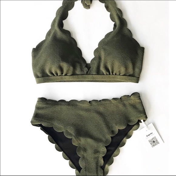 NWT Cupshe Olive Green Scalloped Bikini Set - Picture 3 of 3